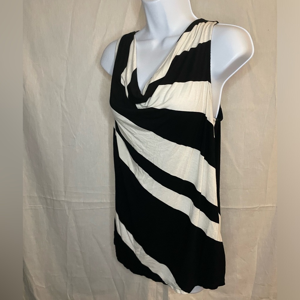 White House Black Market Striped Ruched Blouse Women’s Large Black and Cream